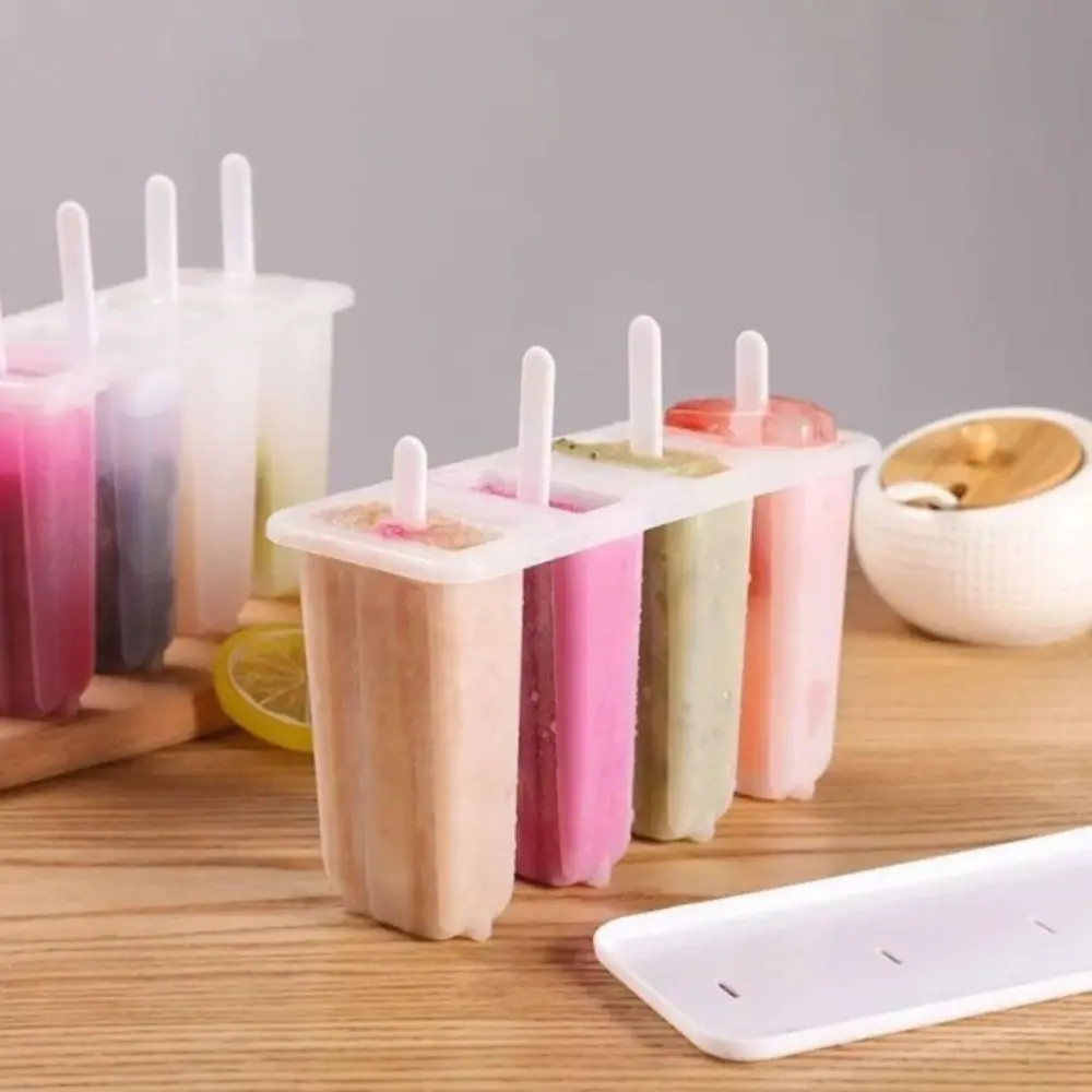 Summer 4-Link Ice Cream Molds with Cover Reusable Homemade Popsicles Mold Tools Household Gadgets DIY Ice Maker