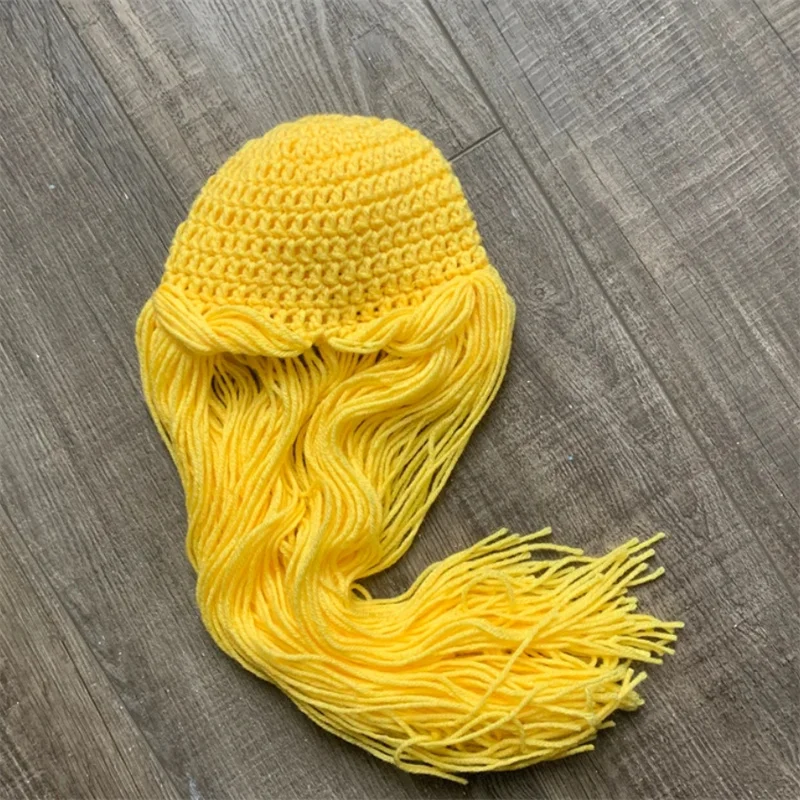 Knitting Bloned doll baby wig hat halloween costume kids yellow yarn wig baby princess wig Rapunzel photography props