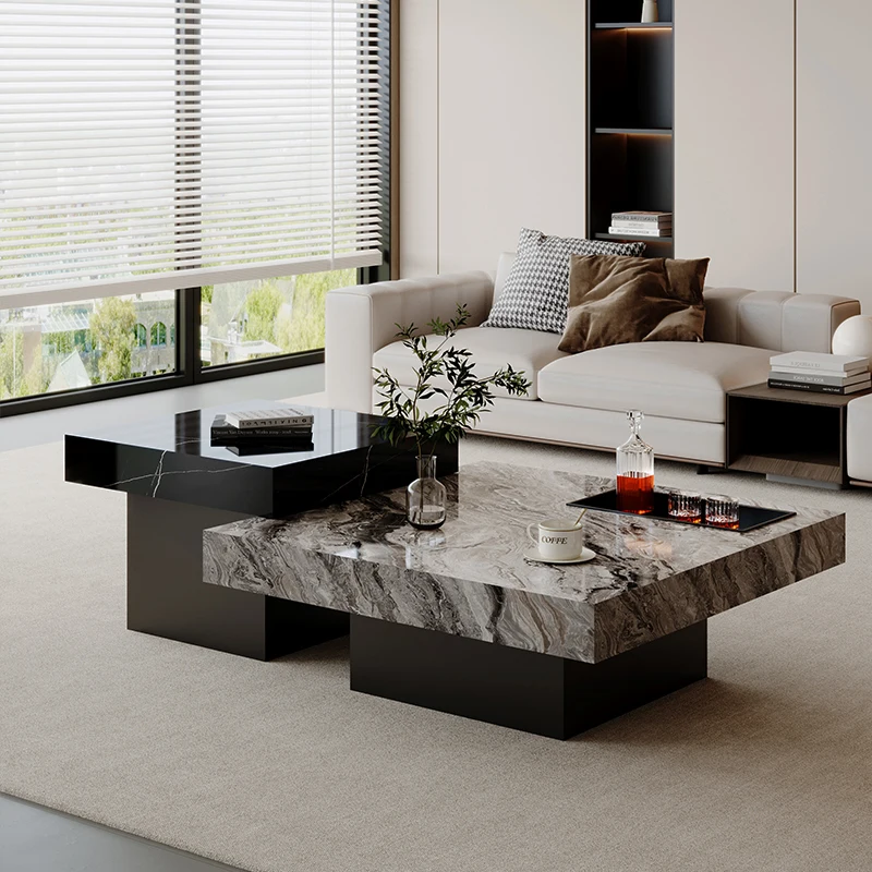 

Italian rock slab coffee table modern simple high low square tea table combination light luxury cauchtisch home furniture