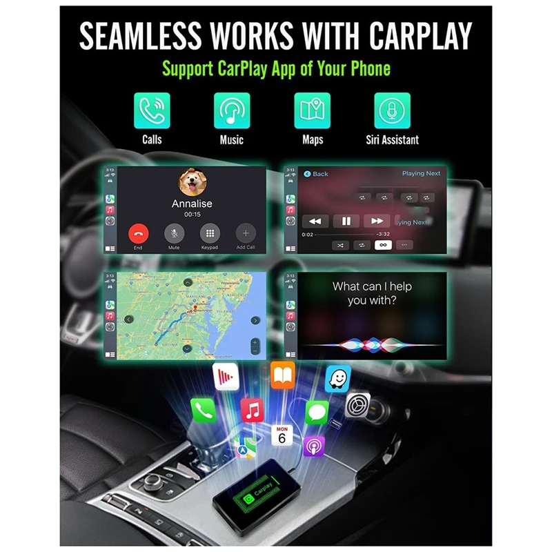 ABGZ-Wireless Carplay Adapter For Apple Device,Adapter For Iphone Convert Factory Wired To Wireless Carplay Adapter Plug&Play