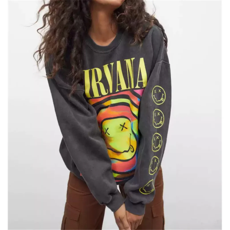 Moletom estampado para desenho animado feminino, manga comprida, pulôver solto, roupa extragrande, grunge casual, gola O, moda Y2K, primavera, 2023