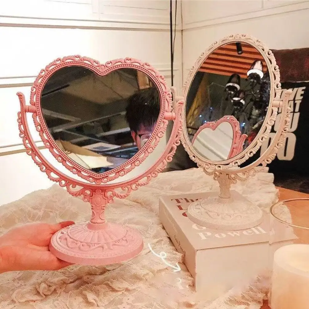 European-Style Retro Double-Sided Makeup Mirror Heart-Shaped Girl Heart Cosmetic Mirror High Definition Oval Dressing Mirror