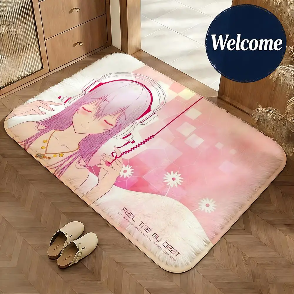 Tapete de Chão de Flanela Macia com Personagem Super Sonico, Tapete Antiderrapante Absorvente para Banheiro, Quarto e Decoração de Casa