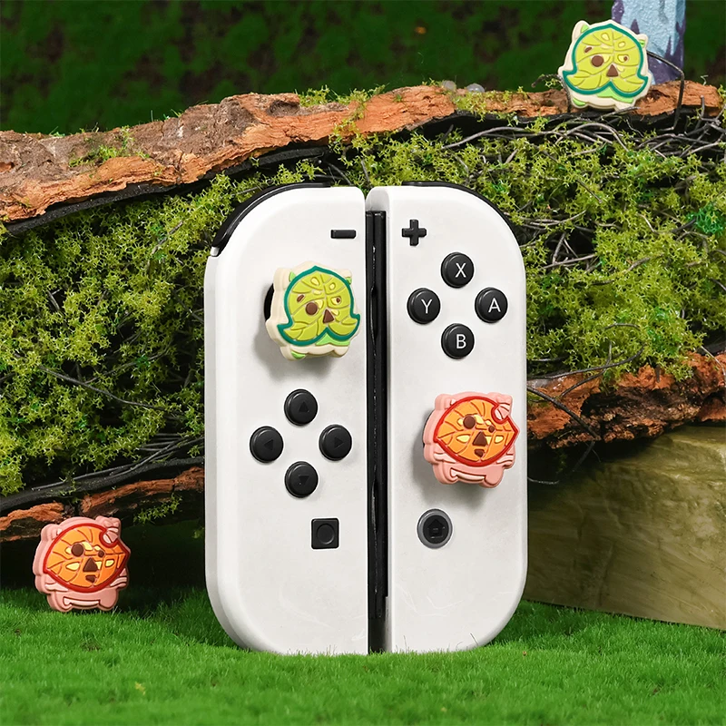 

4pcs Cute Cartoon Leaf Design Thumb Grip Caps Soft Silicone Cover Joystick Cap for Nintendo Switch &Oled/ Lite case Accessories