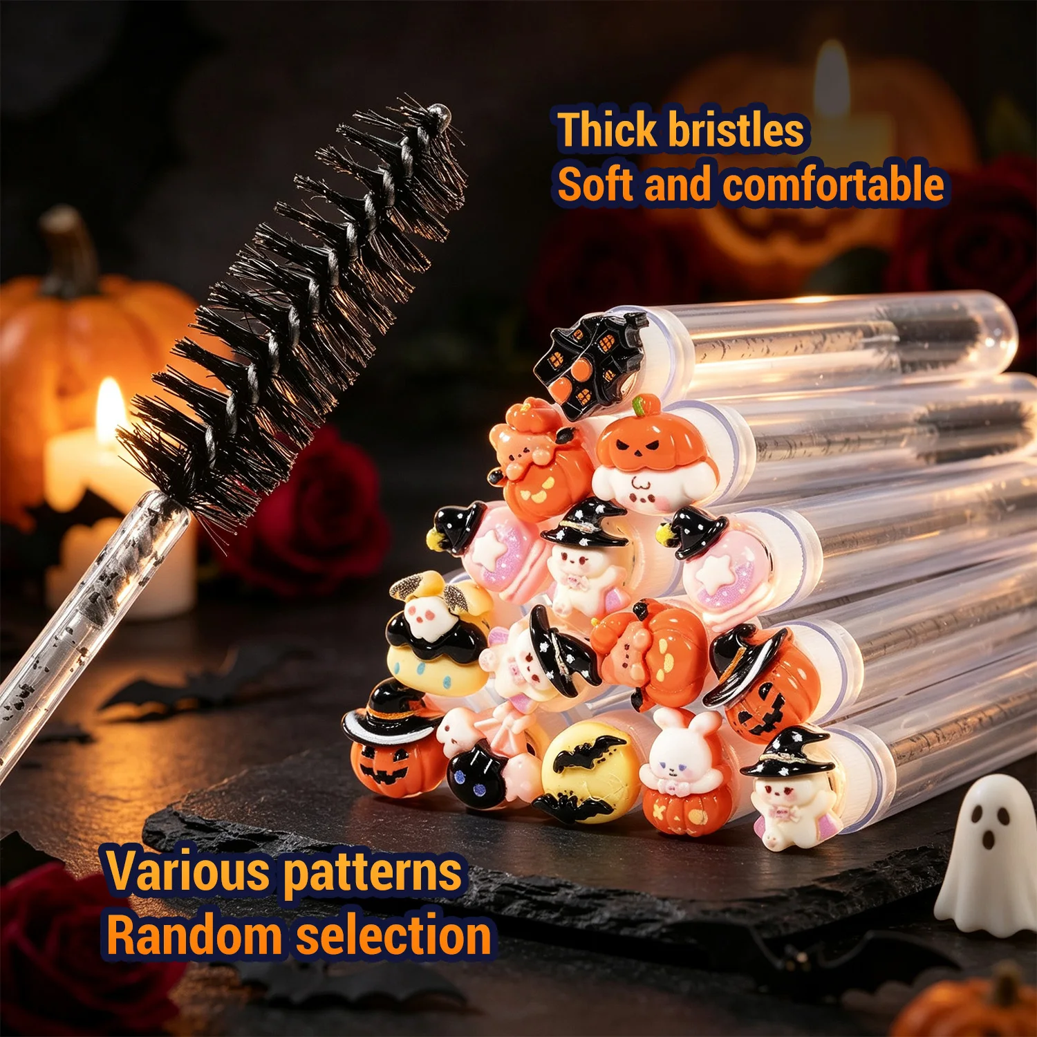 20Pcs Spooky Halloween Eyelash Brush Tube Reusable Mascara Wand Spoolie Lash Extension Tools Eyebrow Makeup Brushes Festive Gift