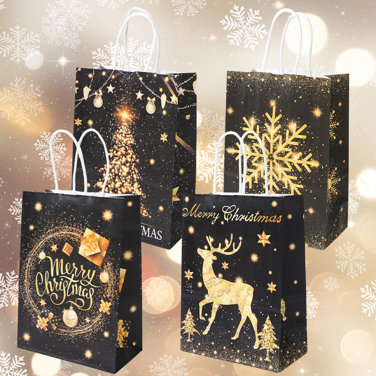 4pcs Christmas Paper Gift Bags Merry Christmas Decoration for Home 2024 Xmas Gift Bag Ornaments Navidad Natal New Year Gift 2025