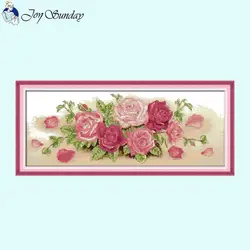 Pink Roses Flower Pattern Cross Stitch Embroidery Set 14CT 16CT 11CT Canvas Printed Fabric Sewing Kit DIY Home Decorative Crafts