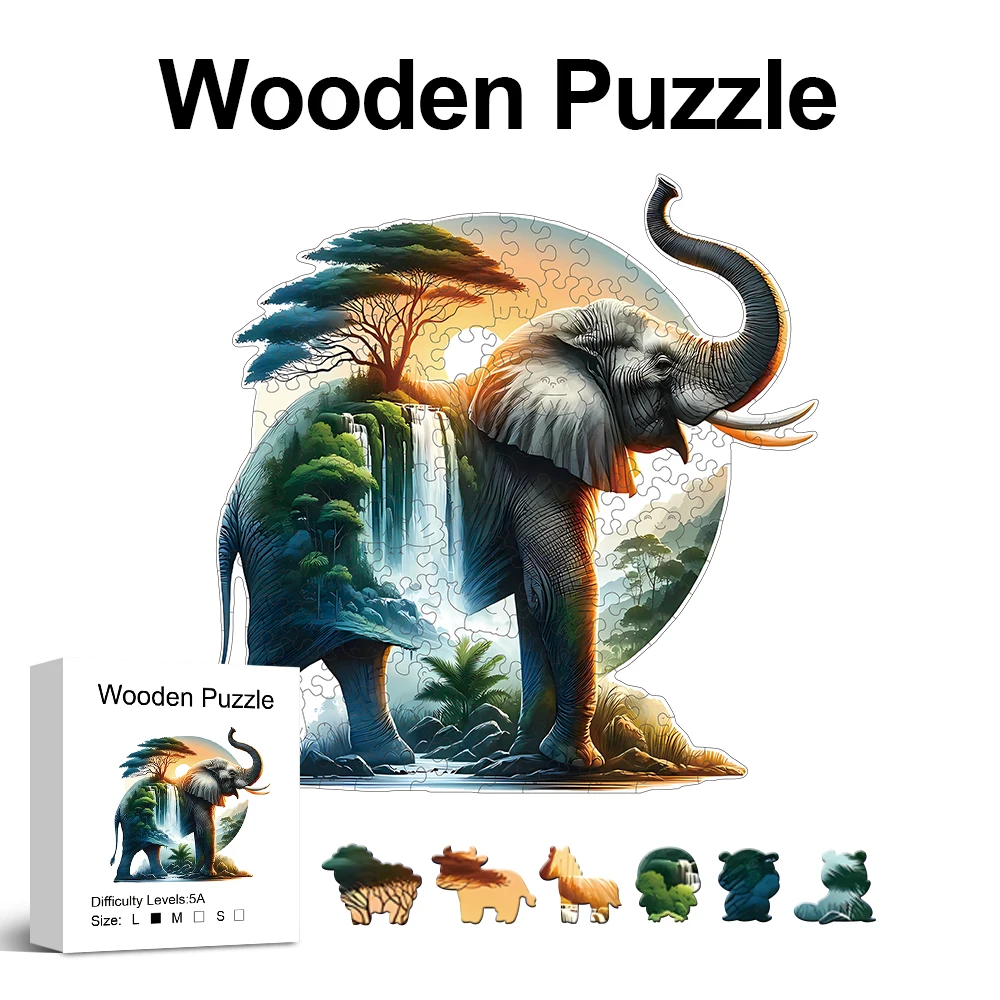 

Elephant Wooden Puzzle for Adults, Unique Shaped Pieces, Exquisite Gift Box, Brain Exercise, Room Decor, Holiday Gifts