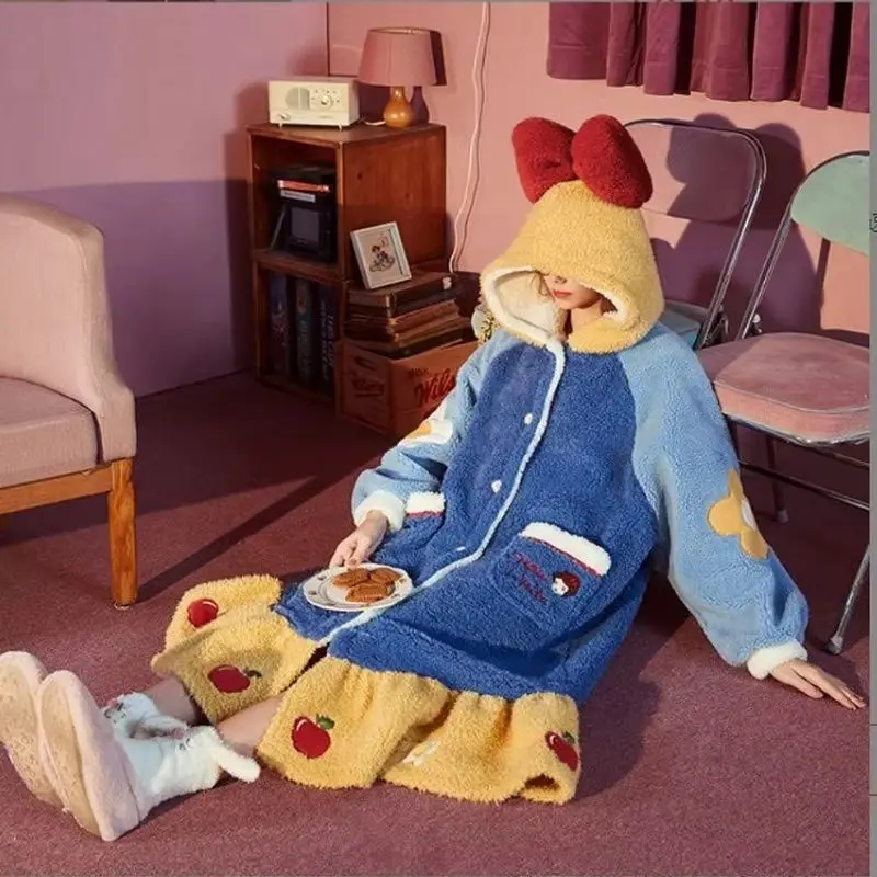 جديد ديزني سنو وايت منامة النساء الخريف الشتاء المرجان المخملية رداء سميكة لطيف الكرتون الدافئة ملابس المنزل ثوب النوم دعوى هدية