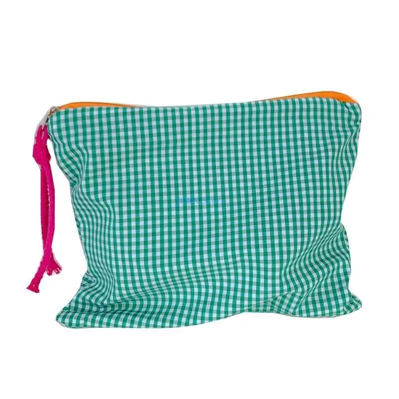 

D0UD Women Plaid Makeup Bag Fashion Cotton Zipper Multipurpose for Girls Ladies Travel Bath Cosmetic Bags