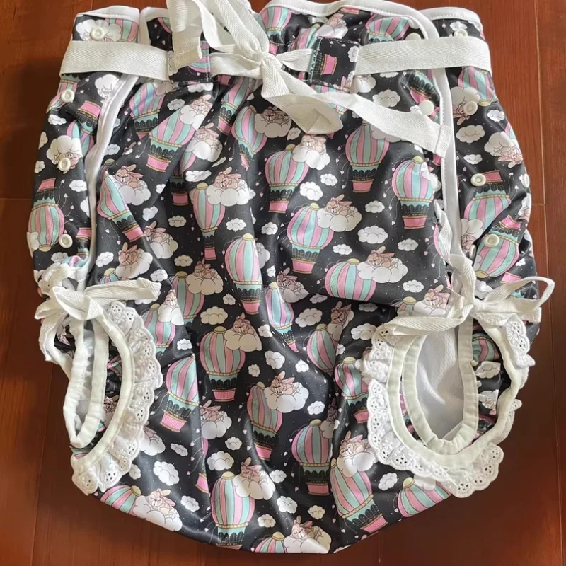 Japanese-style Plus Size Adult Baby Panties ABDL Kawaii Print Lace Edge Diaper Briefs DDLG High Waist Waterproof Underpants