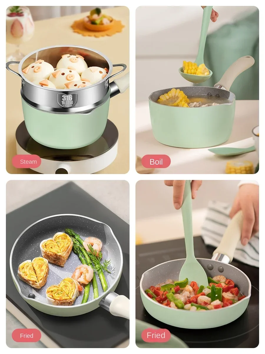 Complementary Food Pot Frying Integrated Multifunctional Steamer Special Soup Small Milk Boiling Pot Non-Stick Pan Household image 5