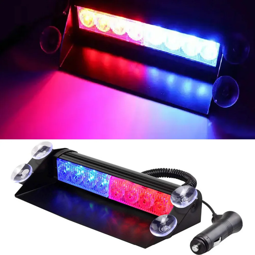 8 LED Police Lights Strobe Light For Car 12V Emergency Signal Lamps Warning Light Auto Truck Flashing Windshield Flash Lighting