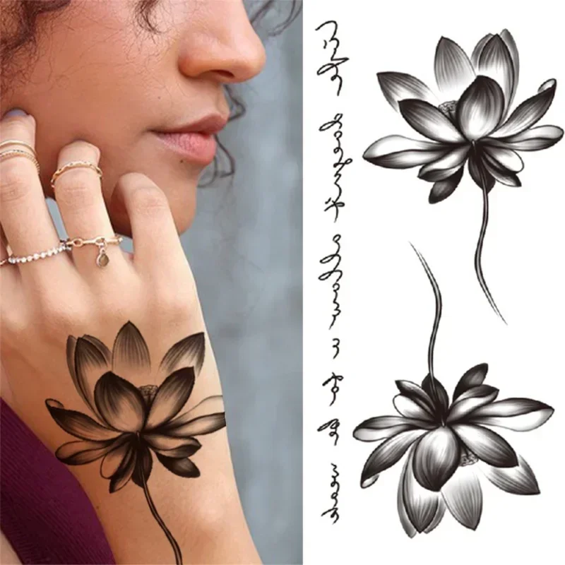 Etiqueta engomada del tatuaje del loto de la flor, tatuaje temporal duradero impermeable, 1 hoja