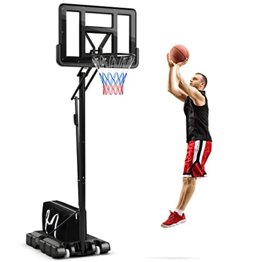 Баскетбольная система для уличного баскетбола с регулируемой высотой от 4,6 до 10 футов. Небьющийся футляр 44, 18 металлических обод, дополнительный вес.