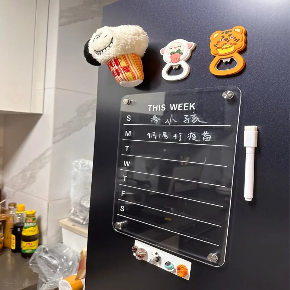 Acrylic Magnetic Calendar Board Reusable Rectangle Fridge Magnet Sticker Clear with Pen and Erase Message Board Home