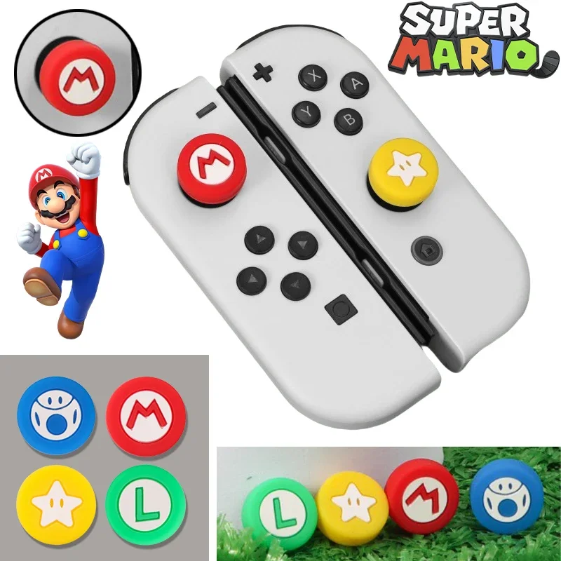 4pcs Super Mario Silicone Thumb Stick Grip for Nintendo Switch Ns Oled Joystick Controller Cover Protective Case Accessories