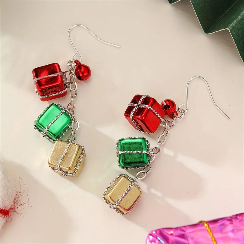 عيد الميلاد مبالغ فيها القوس الكبير سوينغ سانتا كلوز أقراط للنساء أجراس ملونة انخفاض القرط الفتيات عيد الميلاد السنة الجديدة عطلة الهدايا