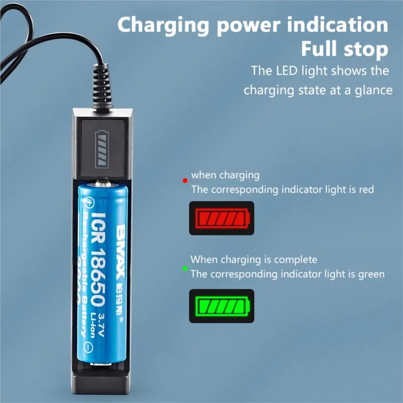 

Battery Charger Single Slot 18650 Adapter Usb 3.7v Single Charging Lithium Connector Charger Indicator Light Displays Level C2