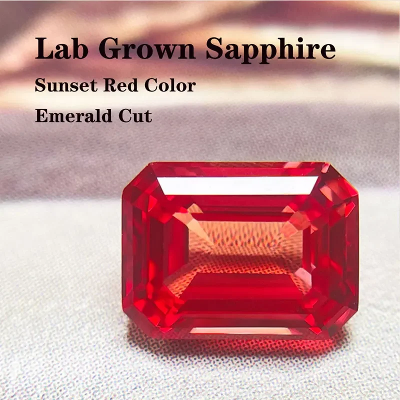 

Lab Grown Sapphire Vvs1 Natural Sunset Red Color Emerald Cut Advanced Jewelry Rings Earrings Making with Certificate Wholesale