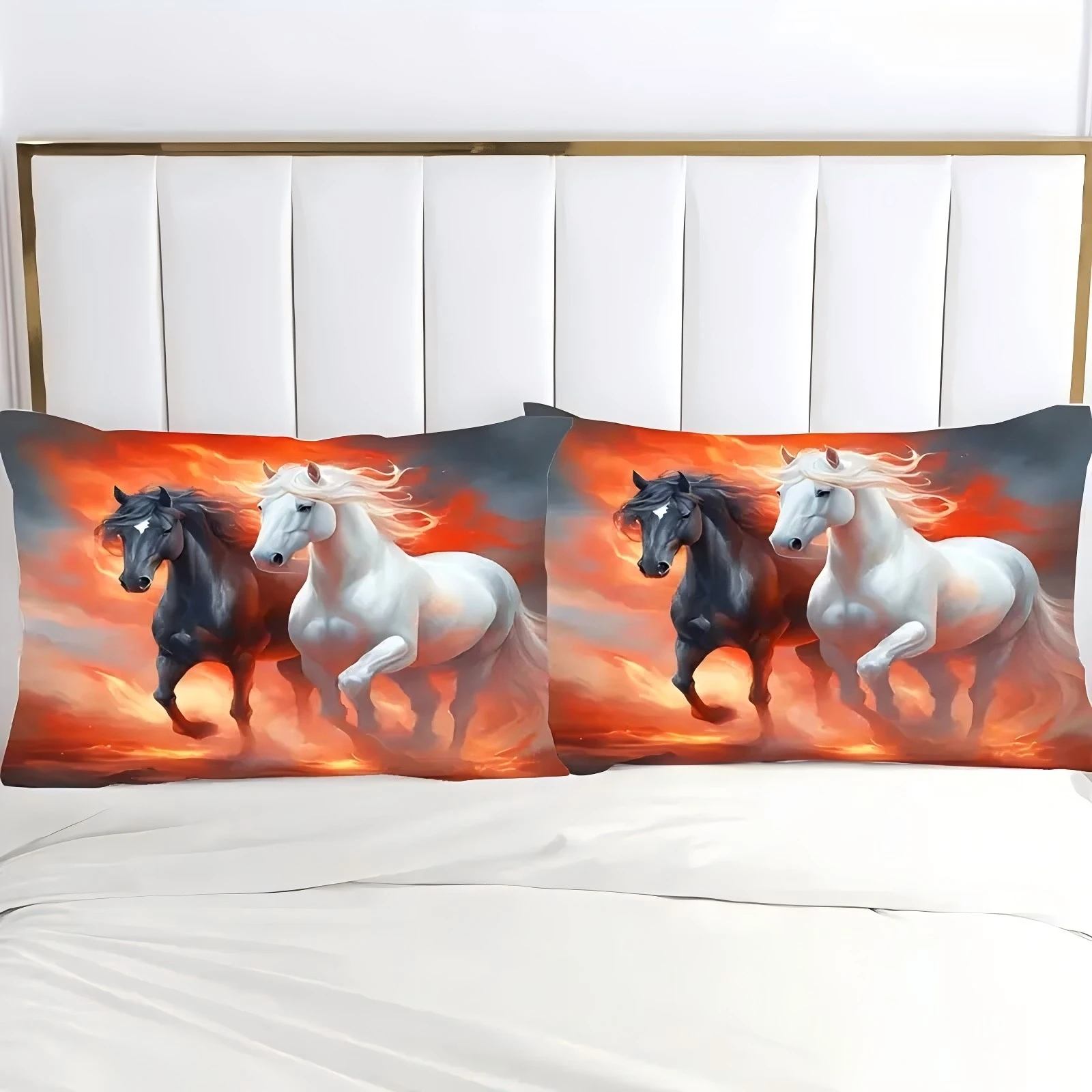 Red Flame Run Horse Pattern Printed Duvet Cover Soft Comfortable Oil Paint Style Bed Set Wildlife Theme Quilt Cover Pillowcases
