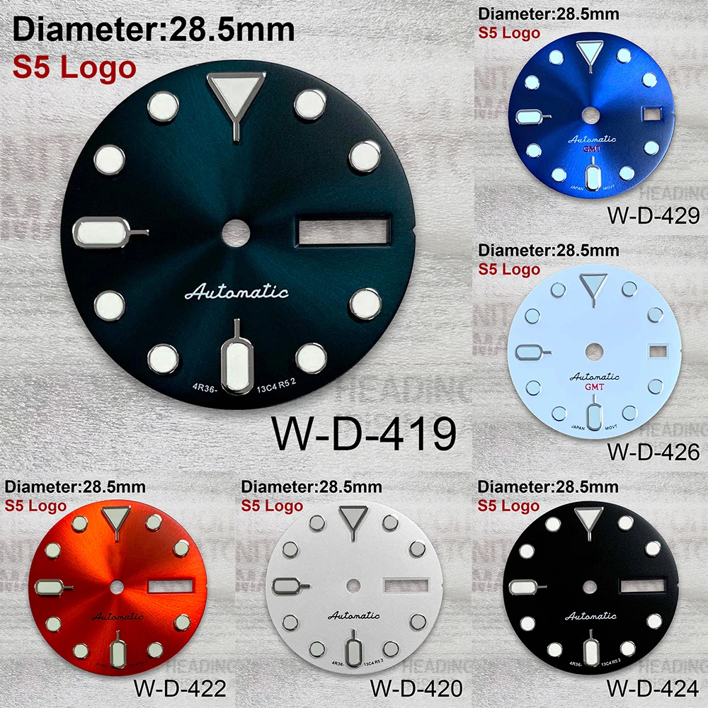 

28.5mm S Logo SKX007 Dial Suitable For NH34/NH36A Japanese Movement Dual Calendar 3/3.8/4.1 C3 Green Luminous Watch Accessories