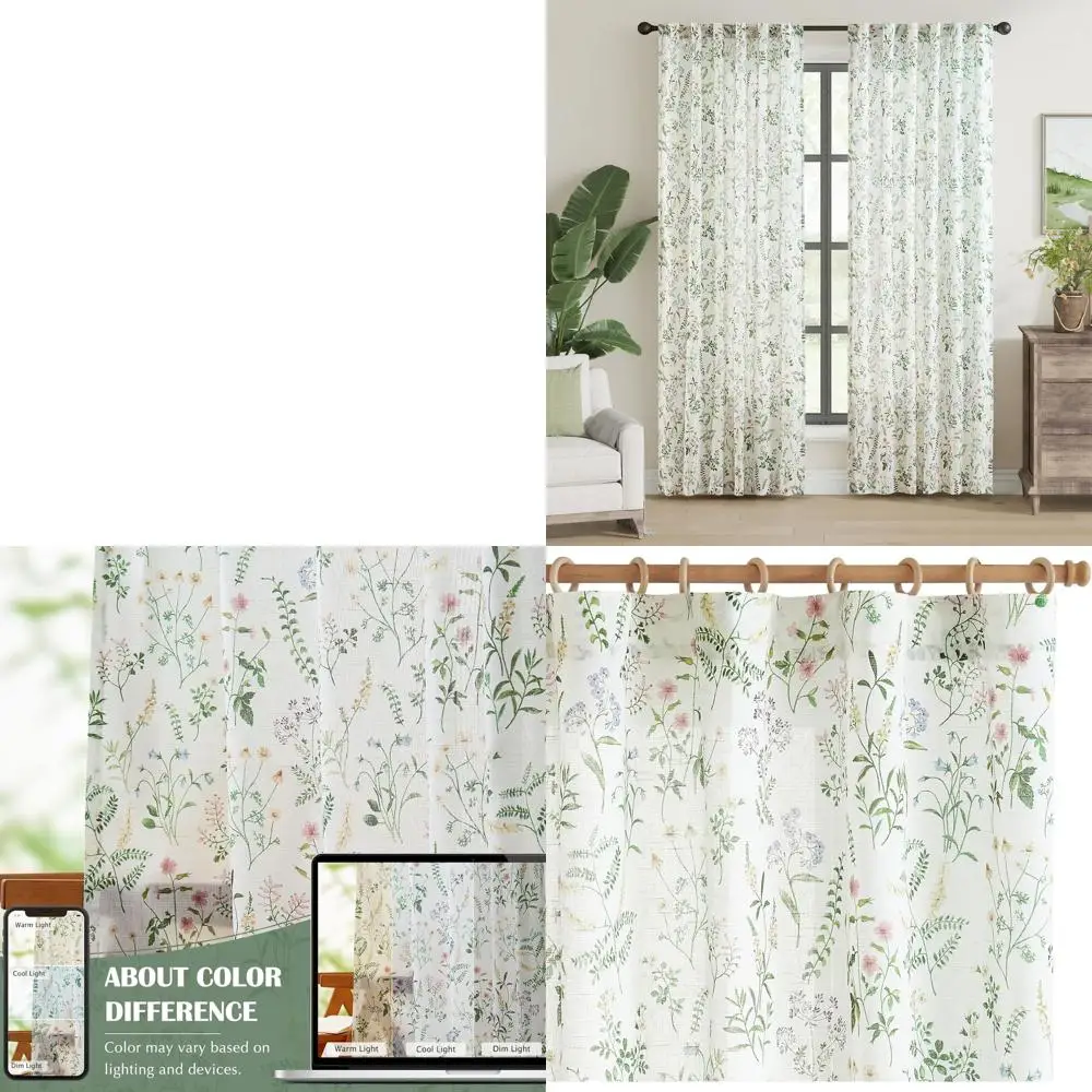 

Sage Green French Country Farmhouse Curtains, 84 Length, Linen Blend, 2-Panels with Rod Pockets, Light Filtering