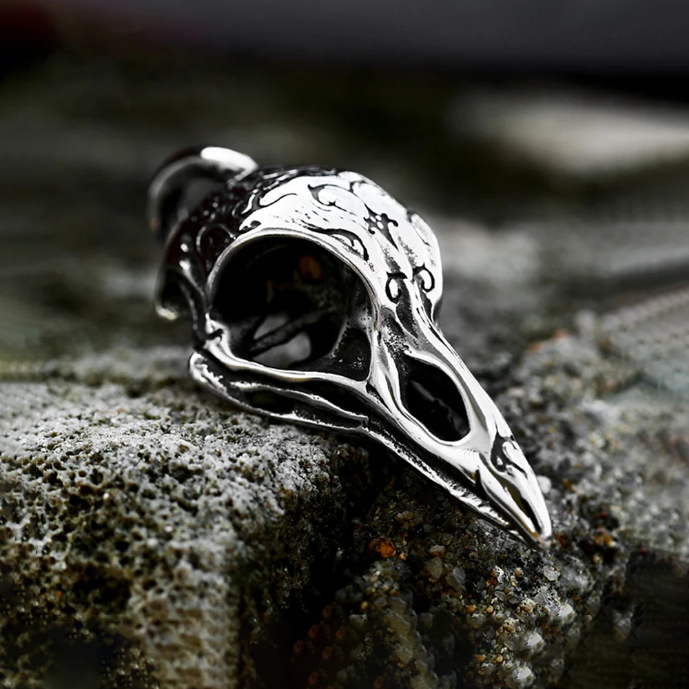 Moda Retro İskandinav Viking Odin Karga Kolye Punk Paslanmaz Çelik Kafatası Oyma Kolye Yaratıcı Muska Takı Hediyeler Toptan