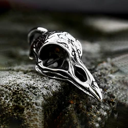 Fashion Retro Nordic Viking Odin Crow Pendant Punk Stainless Steel Skull Carved Necklace Creative Amulet Jewelry Gifts Wholesale