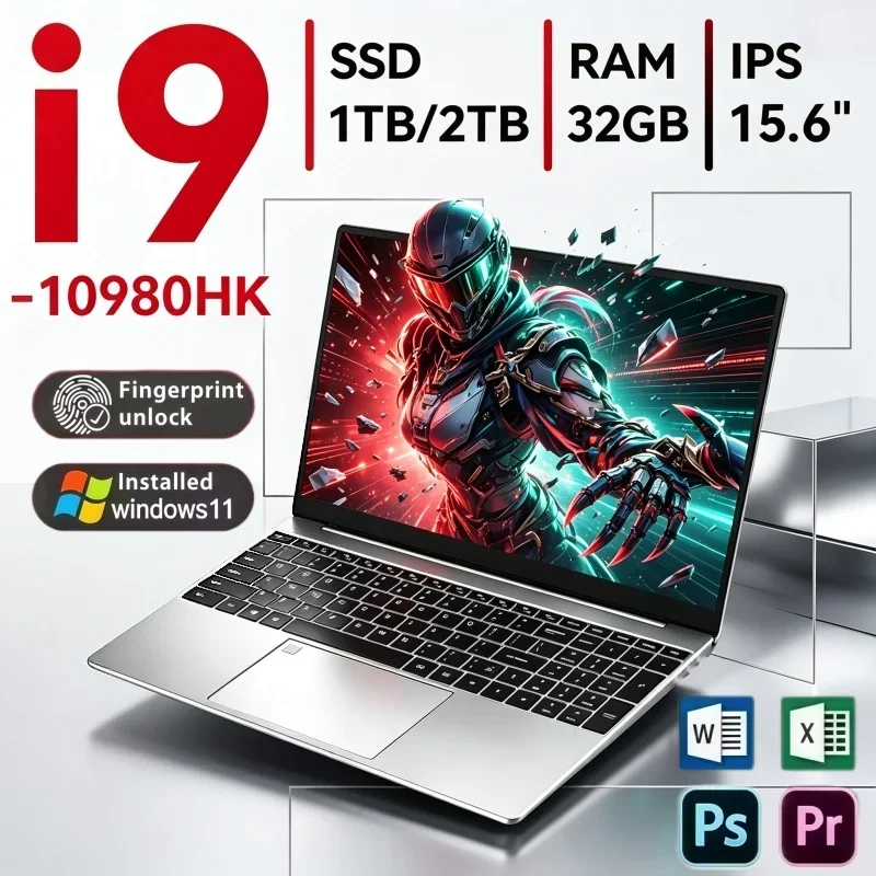 15.6 Inch Lightweight Notebook PC Intel I9-10980HK 32GB RAM 2TB SSD Win11 Fingerprint Unlock For Home & Gaming
