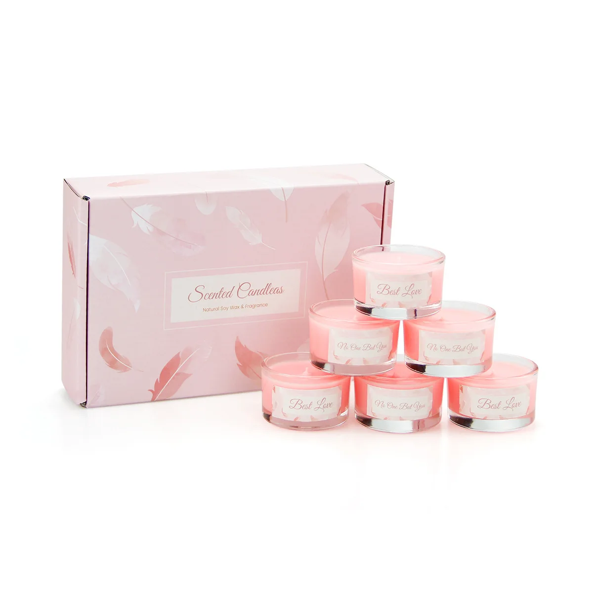 Caja de regalo con vela perfumada en tarro rosa. Traje de vela perfumada con cera de soja sin humo. Taza de vidrio con fragancia, cera, exquisito regalo de cumpleaños y vacaciones