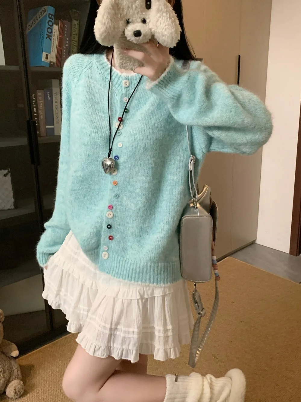 الحلو Sle زر سترة Jaet المرأة فضفاضة التخسيس الخريف وصول جديد الملابس العلوية ألياف البوليستر طويلة Sv... #3