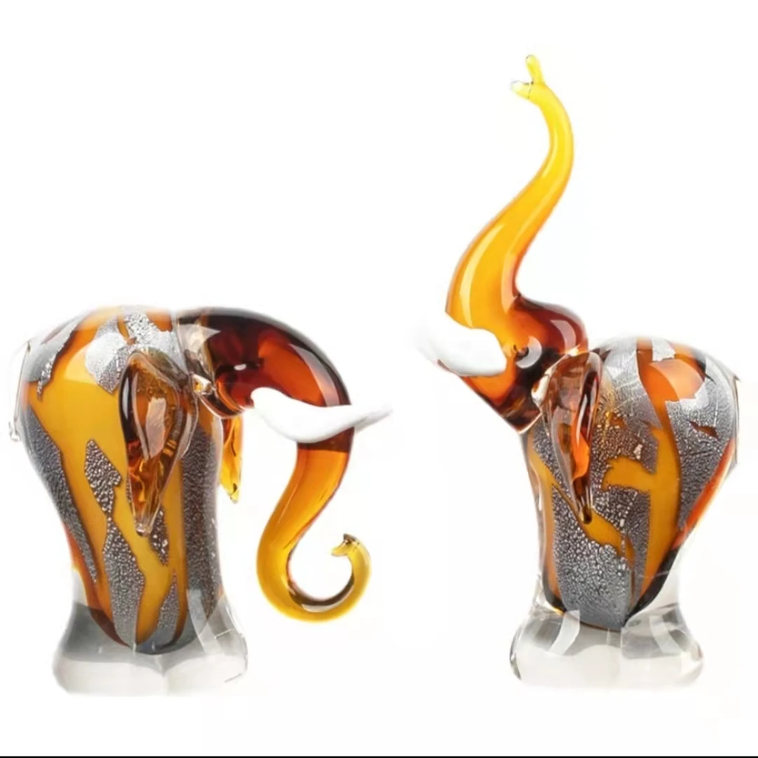 Modern Glass Crafts Sculpture Brown Elephant Shape Home Decoration Handmade Blowing Murano Glass