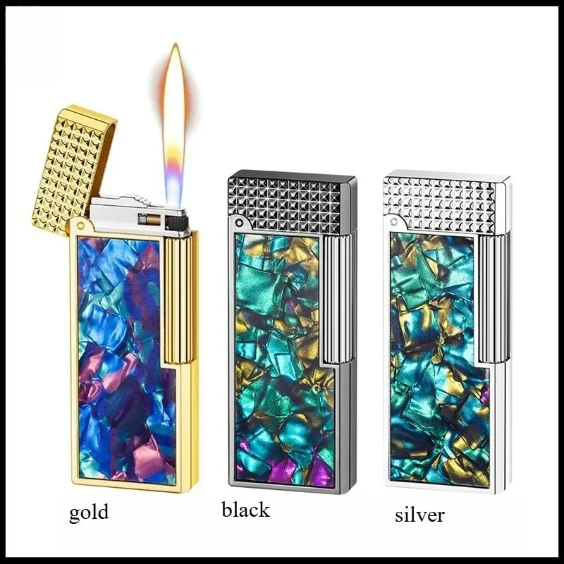 Ultra Thin Metal Color Shell Inlaid with Inflatable Lighter Grinding Wheel, Side Sliding Ignition Windproof Lighter Men's Gift