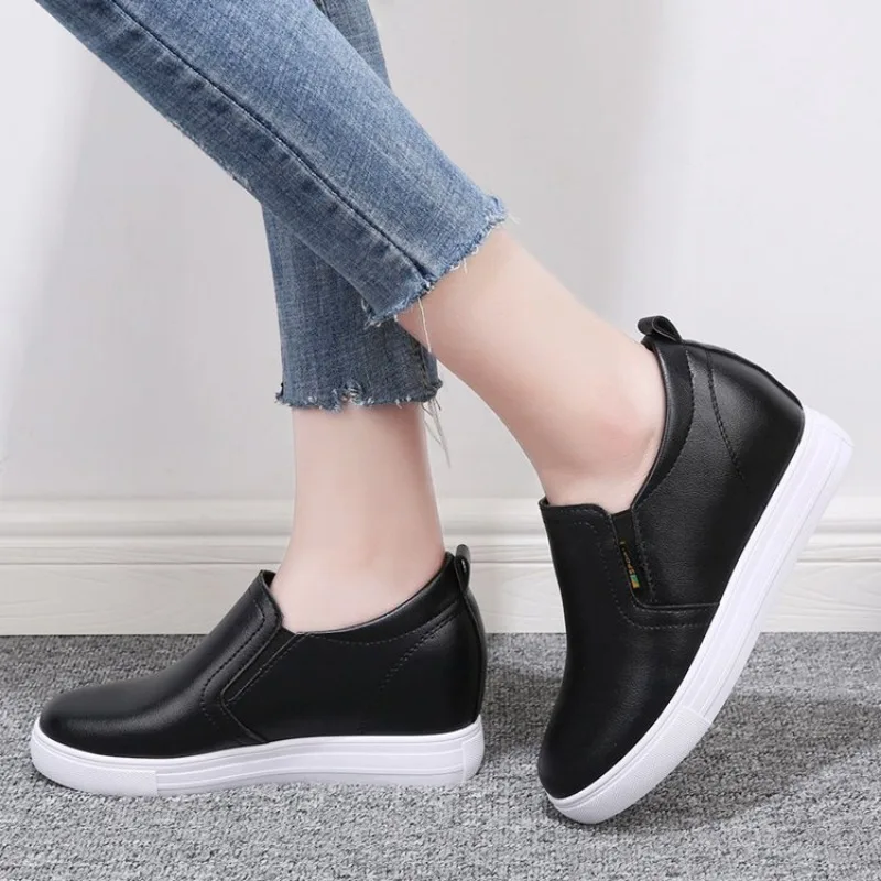 Women's Shoes with Inner Height Increase Sloping Heels Thick Soles Small White Shoe Versatile Casual Loafers Student Girls