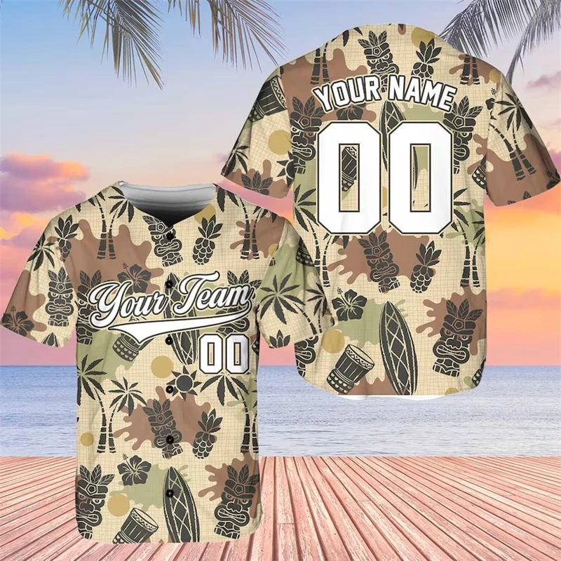 

Men Custom Polynesian Tiki Baseball Jersey Team Uniform For Beach Vacations Casual Island Looks Button Up Baseball Jersey New
