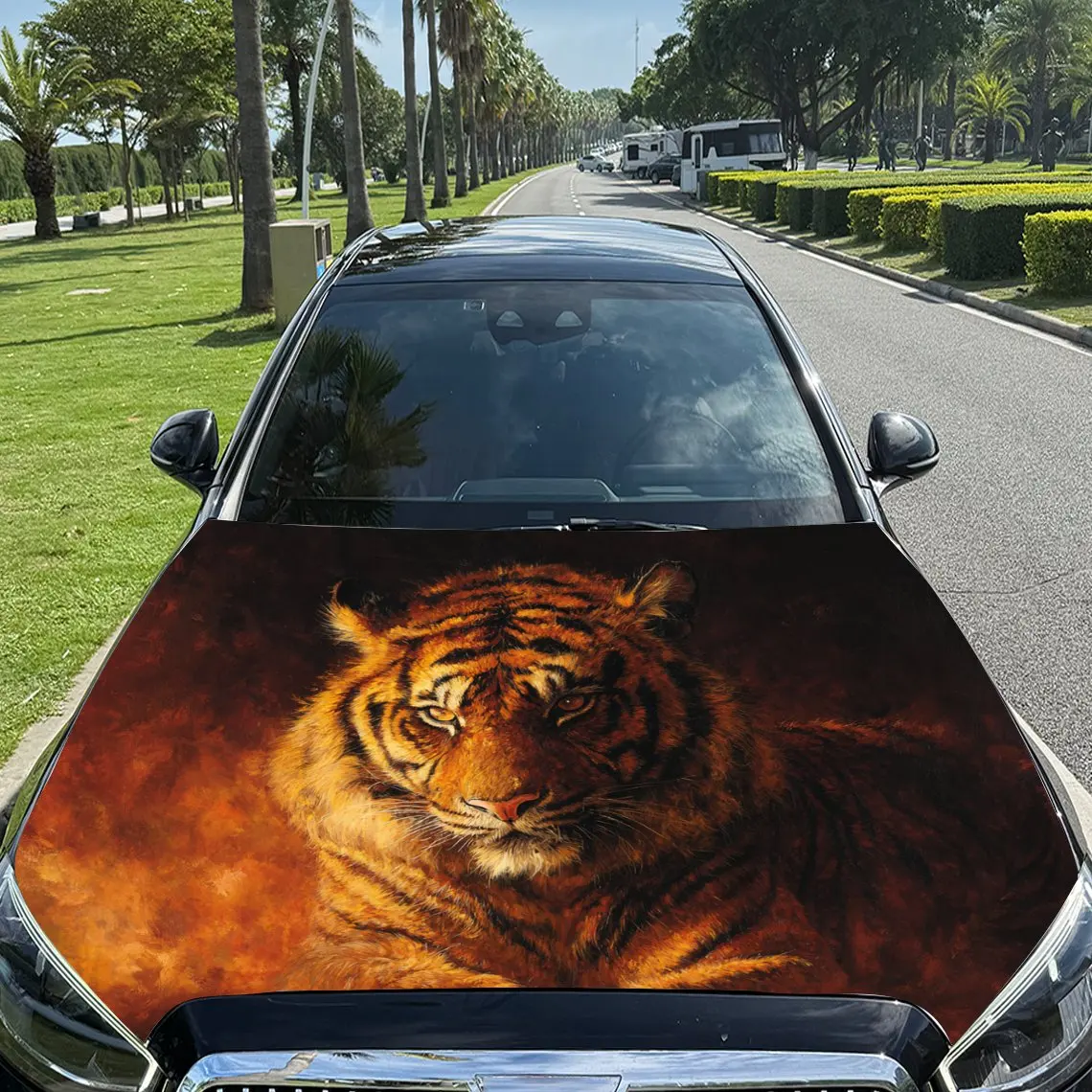 Car Decals A Tiger With A Dominant Presence Against A Warm, Textured Background Car Hood Sticker, Waterproof Self - Adhesive Vin