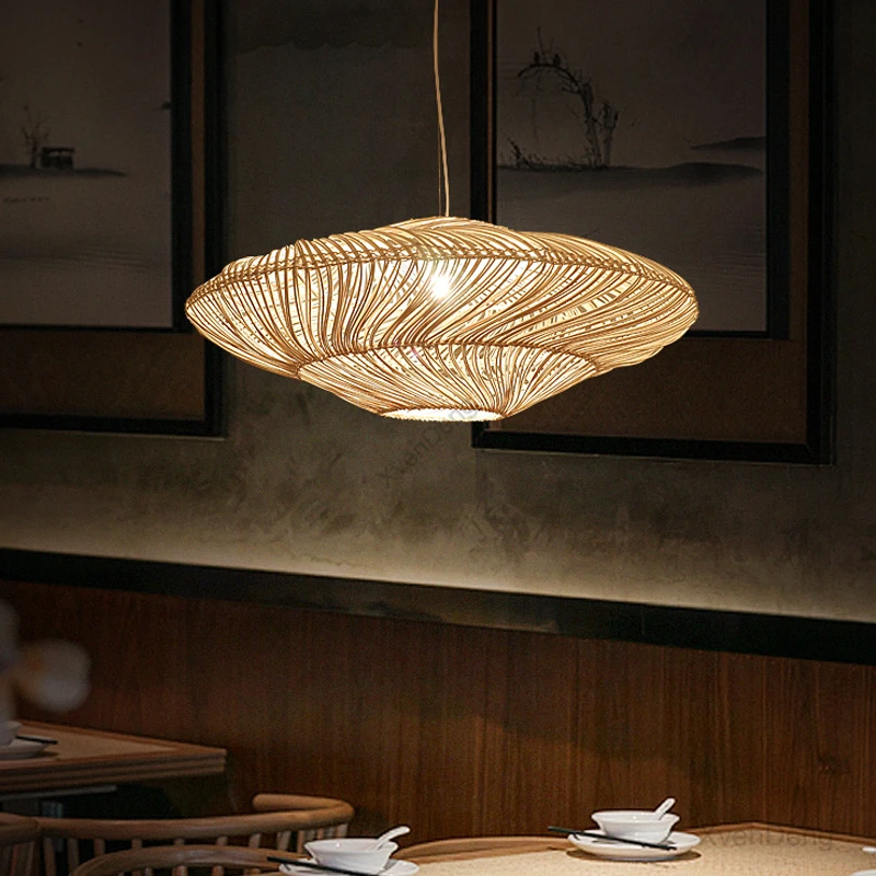 

New Chinese Style Pendant Lights UFO Shades Rattan Lamp Suspension Luminaire Dining Room Restaurant Light Fixtures Hanging Lamp