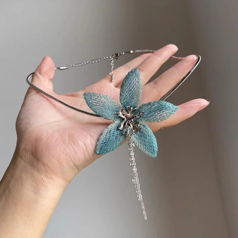 Colorful Beaded Flower Necklace Adjustable Flower Necklace Sweet Collarbone Chain Niche High-End Neck Chain