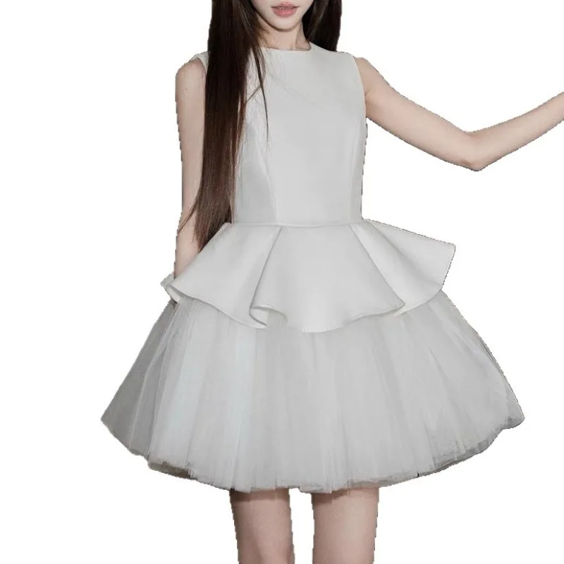 

Ballet Style Sleeveless Crew Neck Splicing Mesh Tutu Dress Dress Women's Summer New High Quality and High Appearance Level Skirt