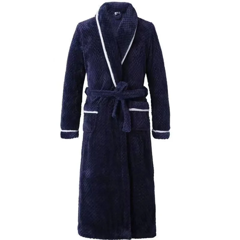 Winter Men Women Extra Long Warm Flannel Bathrobe Plus Size Thermal Velvet Bath Robe Coral Fleece Dressing Gown Sleepwear