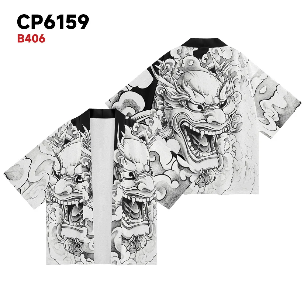 Fashion Prajna Print White Kimono Japanese Women Men Streetwear Beach Cardigan Yukata Casual Cosplay Haori Shirts