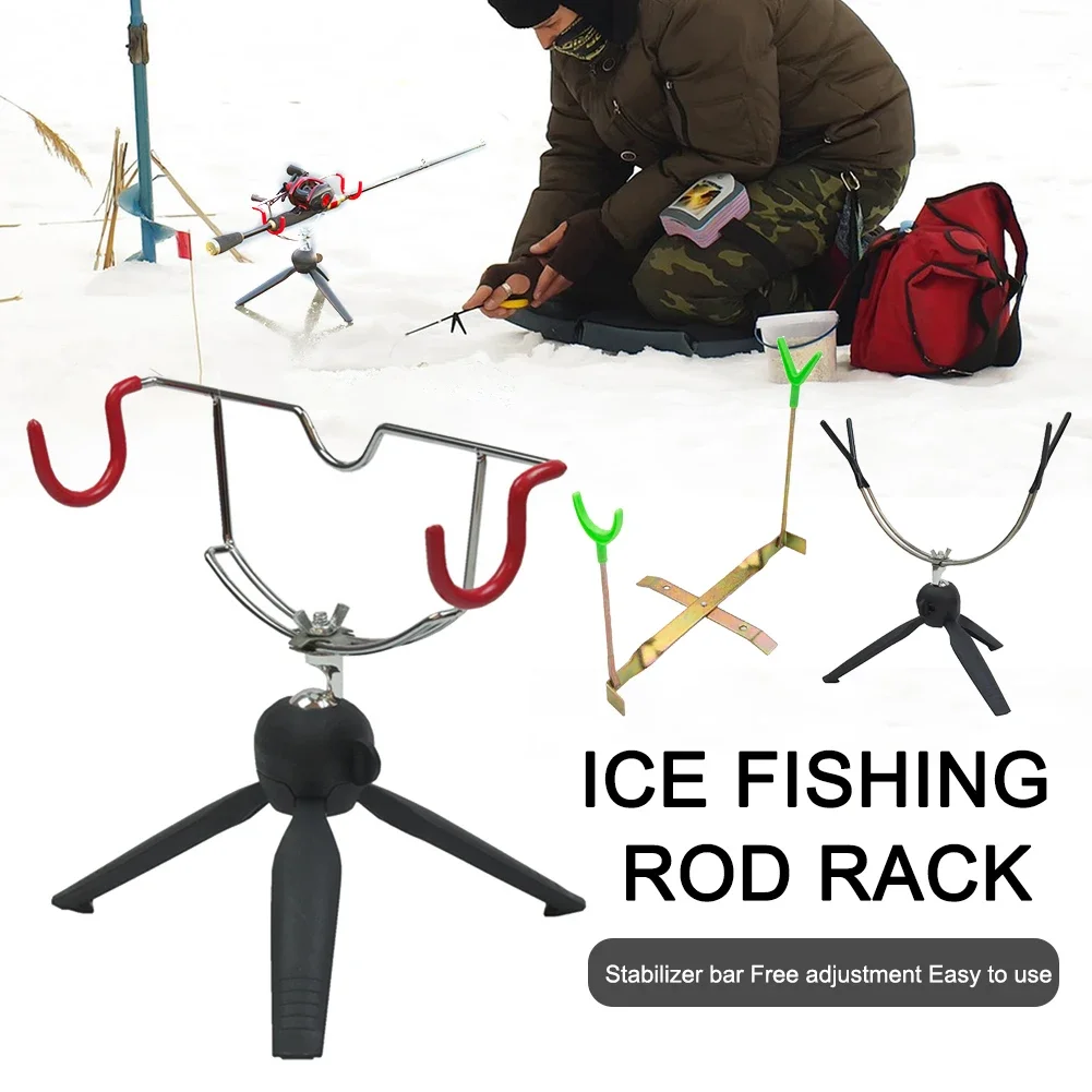 Portable Ice Fishing Rod Holder Double-Head Fish Pole Holder Adjustable Angle Metal Folding Rod Holder for Fishing Gear Winter S