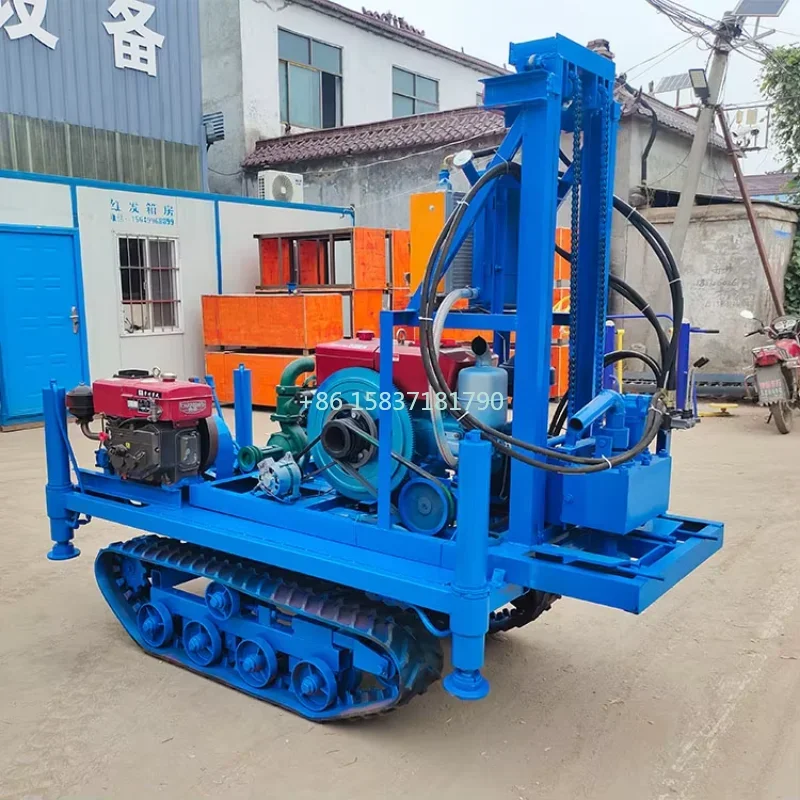 China Diesel Engine Water Well Drilling Rig Machine Price 100 Meter Deep Drill Rig with Crawler Borehole Water Well Drilling Rig