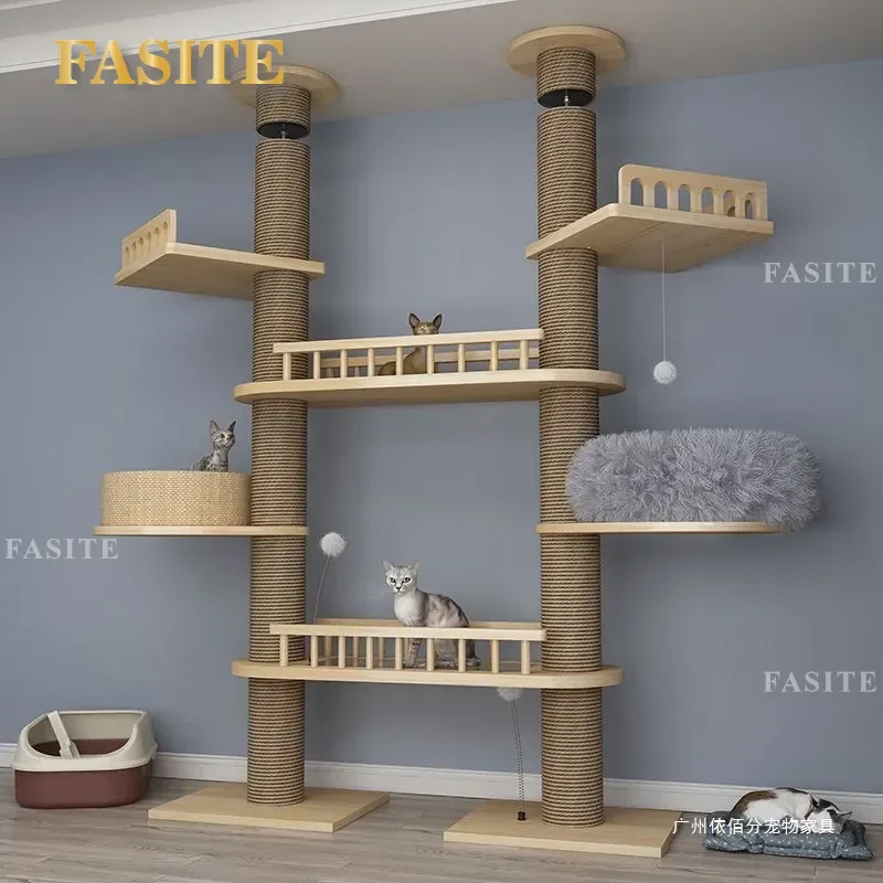 For Cat Sisal PVC Climbing Frame Large Solid Wood Multi Layer Tree House Nest Integrated Activity Center Furniture