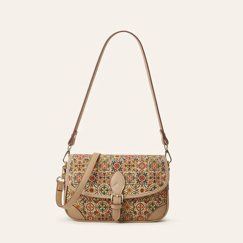 Retro Cork Treebark Pattern Soft Shoulder Bag Women's Design Sensation Underarm Crossbody Bag Ethnic Style Fashion Accessory