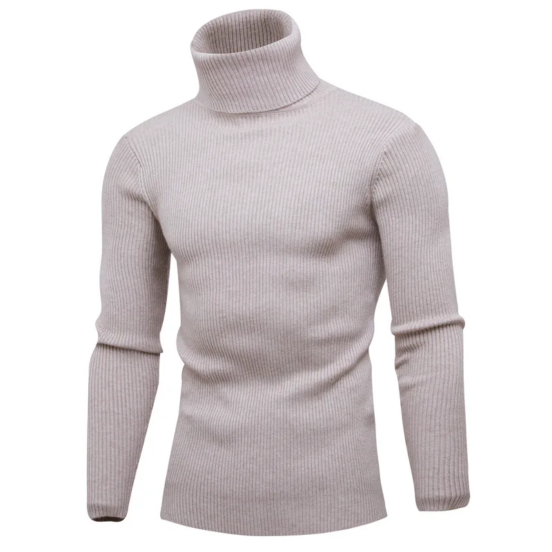 Casual Men Turtleneck Sweater Autumn Winter Solid Color Knitted Slim Fit Pullovers Long Sleeve Knitwear Warm Knitting Pullover