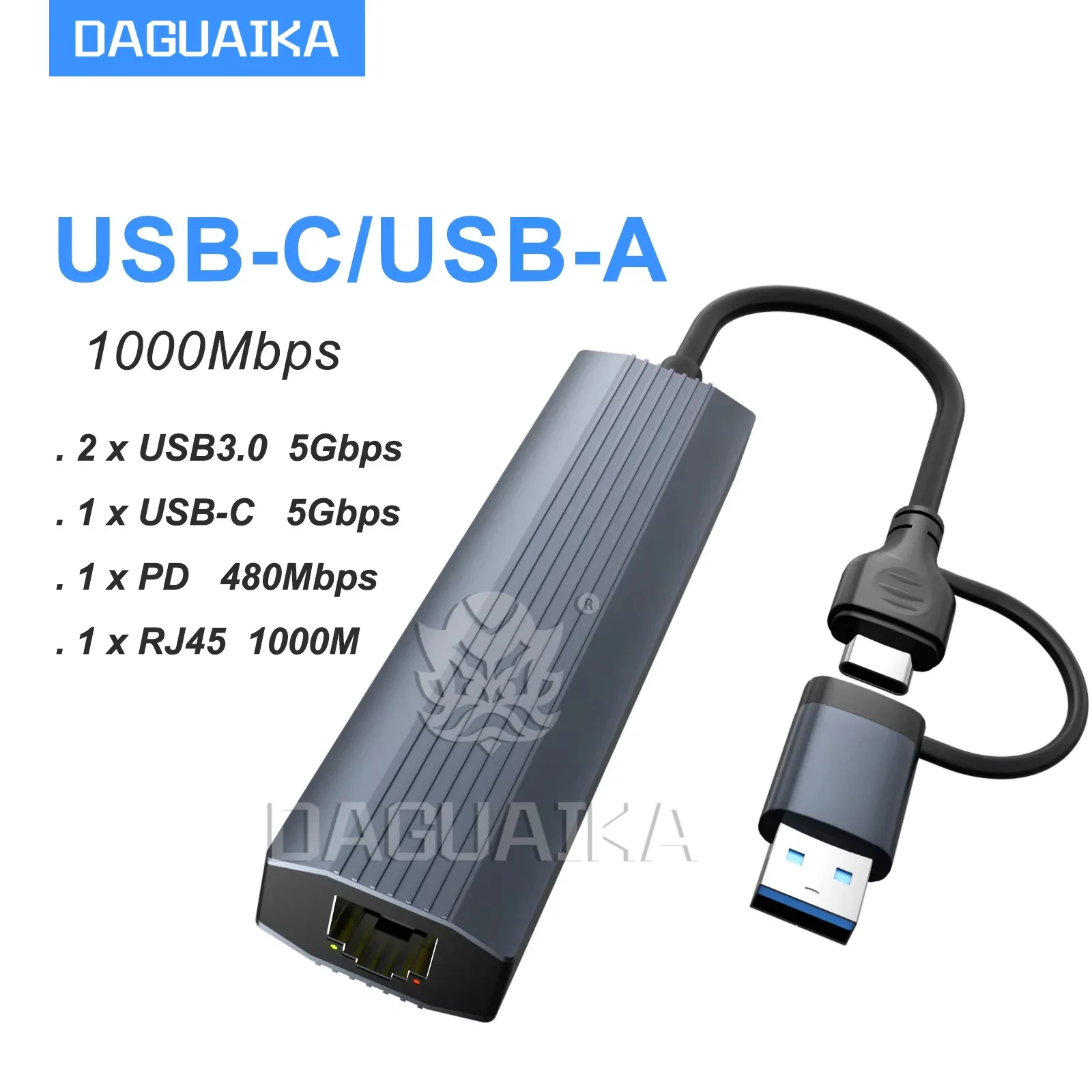 

USB C-концентратор Многопортовый адаптер USB-C Type C 3.1 USB 3.0 Передача данных Gigabit Ethernet RJ45 Разветвитель 1000 Мбит/с для MacBook Pro Air