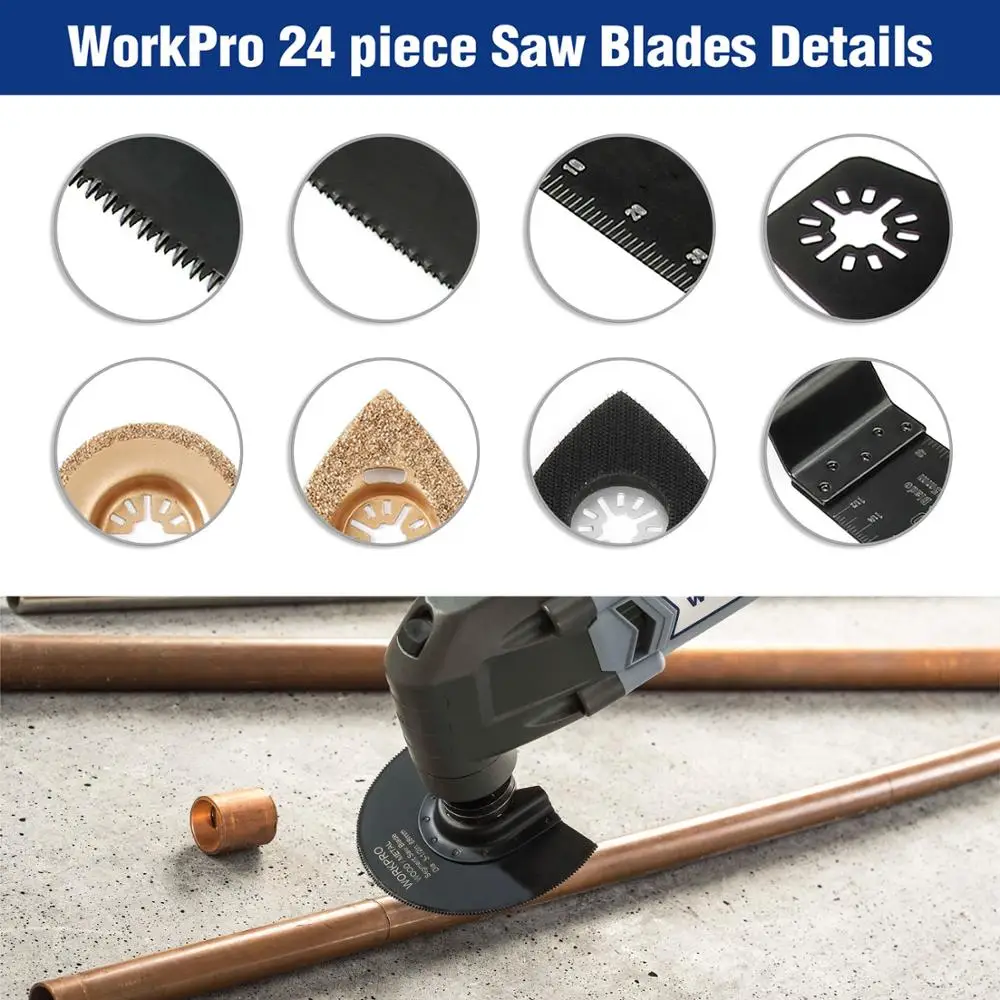WORKPRO 24PC 전동 공구 액세서리 진동 톱 블레이드 멀티 공구 키트 연마 공구 액세서리