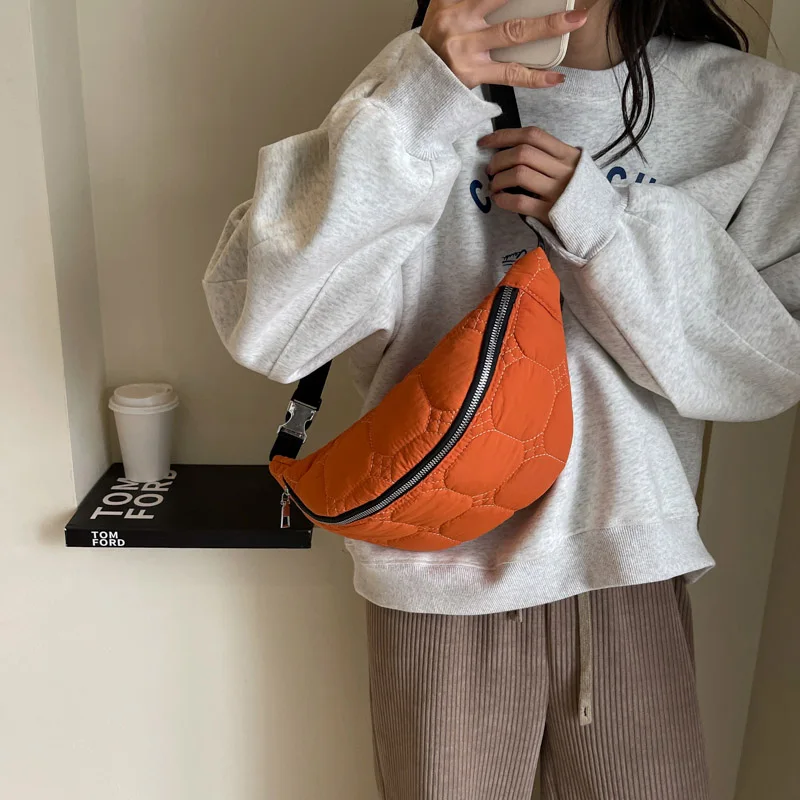 Winter Trend Female Chest Bag Nylon Waist Pack Down Fabric Cotton Shoulder Crossbody Bags Fanny Pack Brand Waist Bag Purses